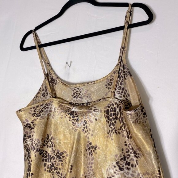 Vintage Premiere Collection Gold Brown Animal Print Satin Maxi Sleep Dress L - Picture 9 of 13